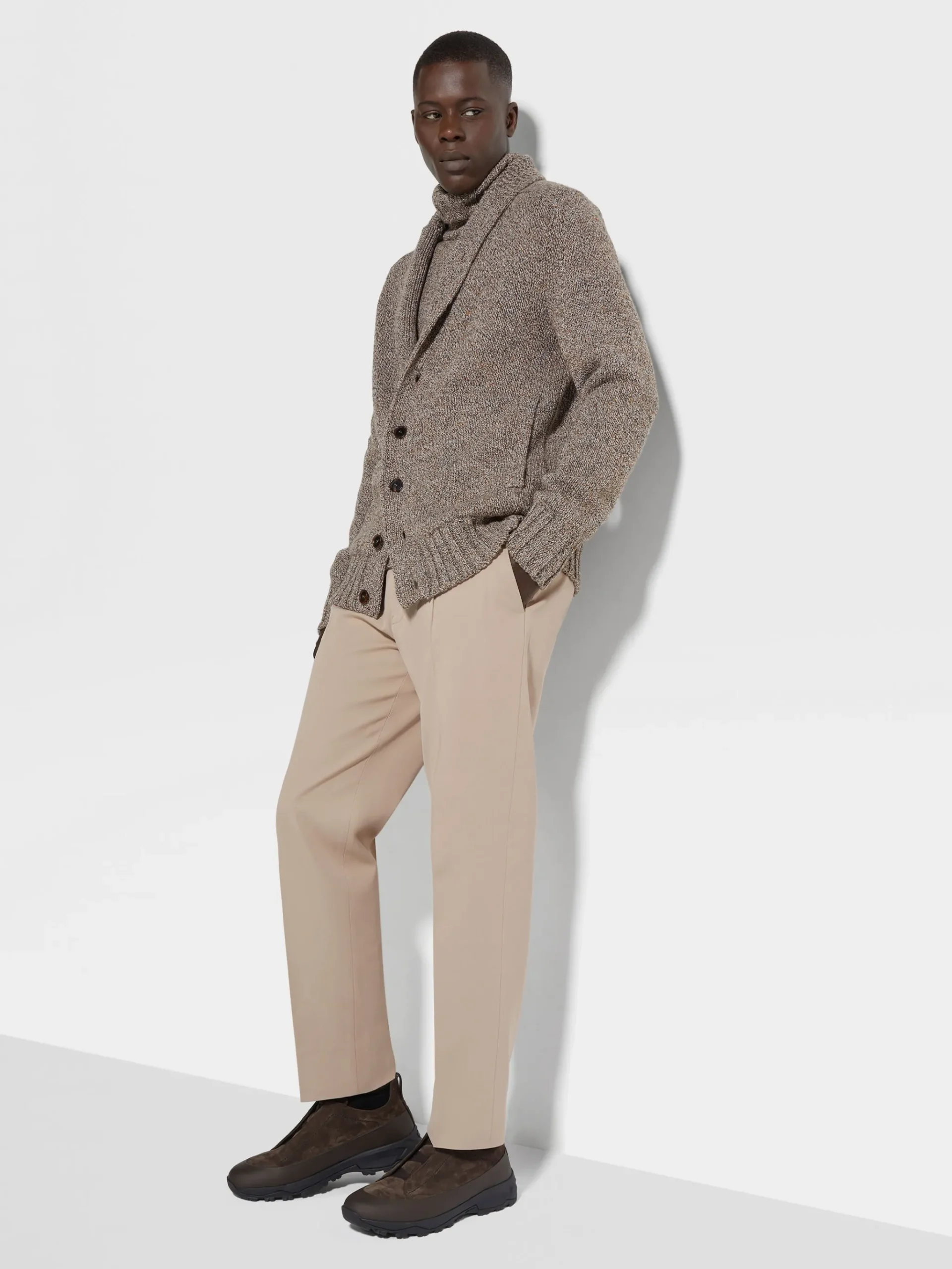 Light Taupe Cotton and Wool Pants