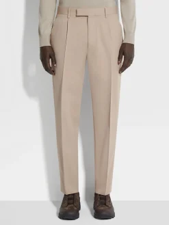 Light Taupe Cotton and Wool Pants