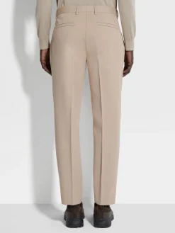 Light Taupe Cotton and Wool Pants