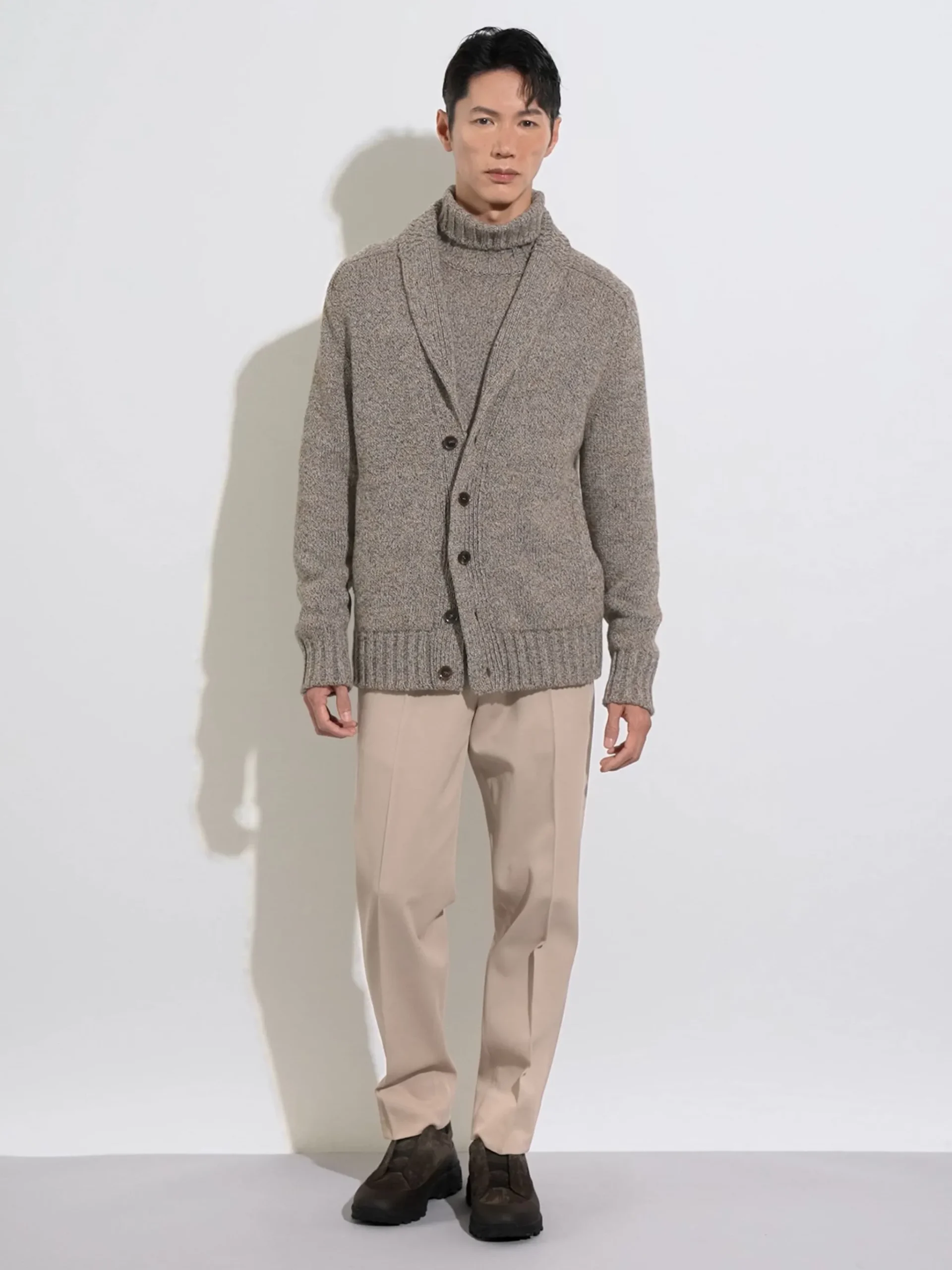 Light Taupe Cotton and Wool Pants