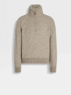 Light Taupe Mélange Cashmere Blend Polo Shirt