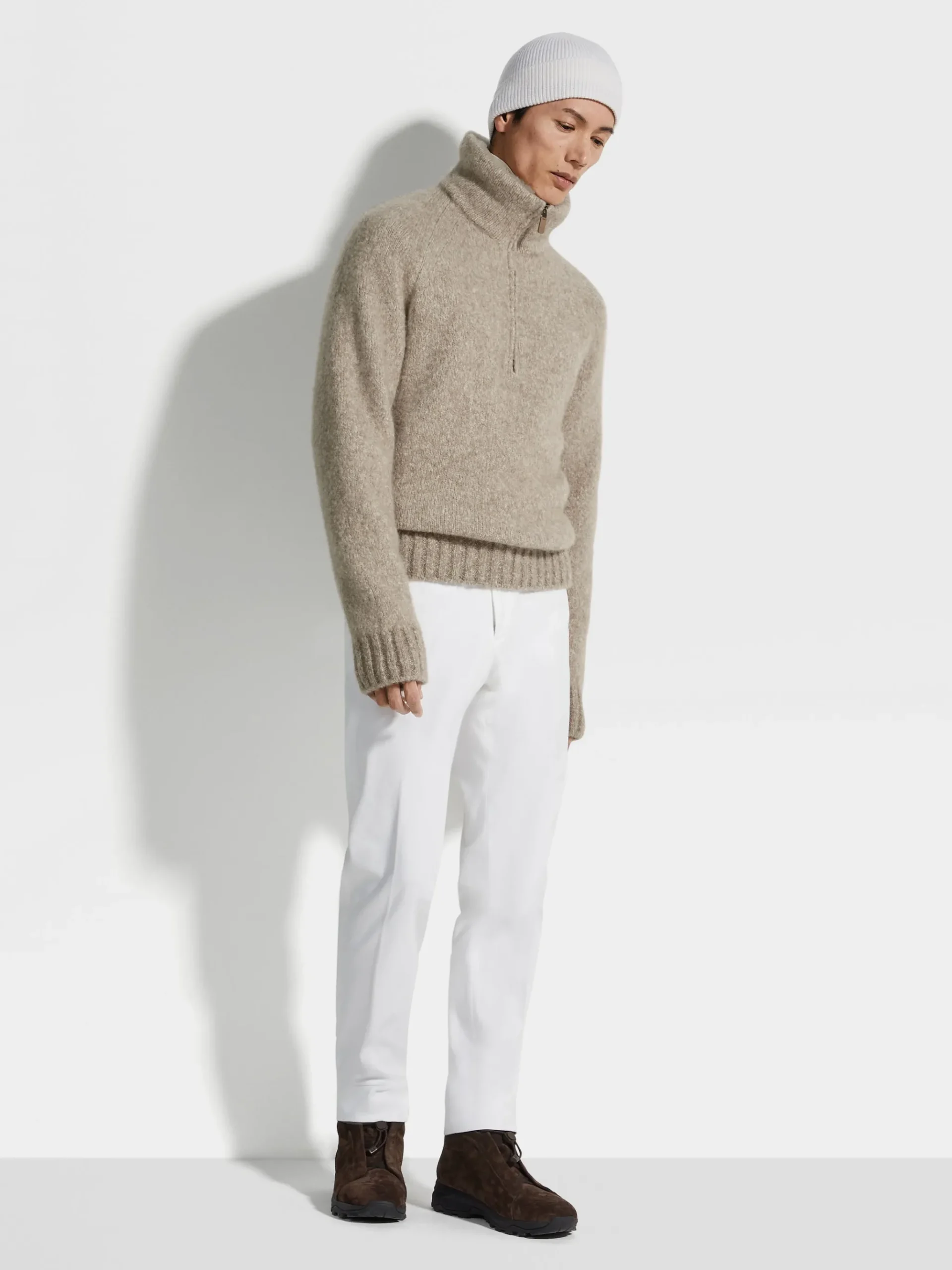 Light Taupe Mélange Cashmere Blend Polo Shirt