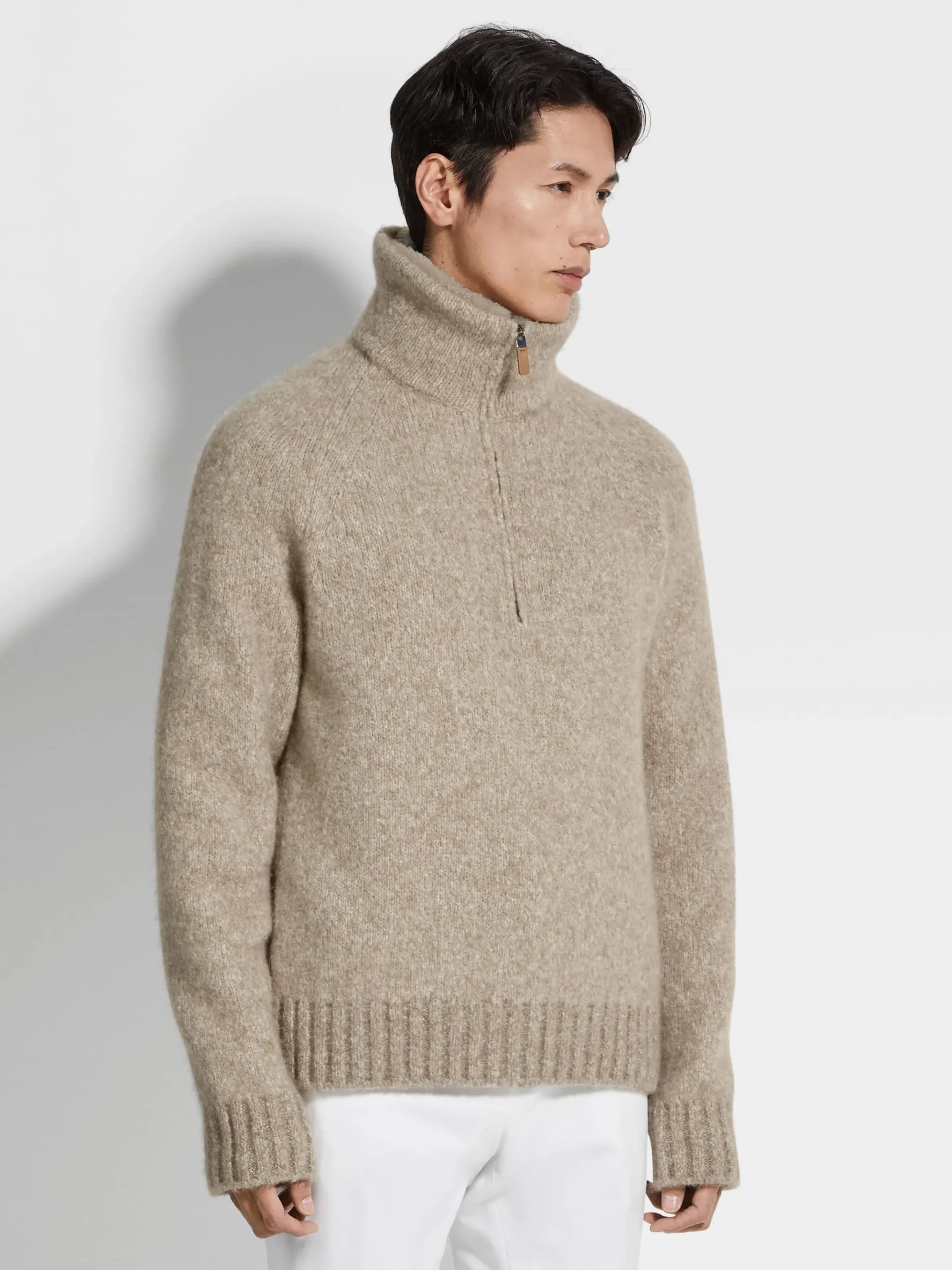 Light Taupe Mélange Cashmere Blend Polo Shirt