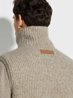 Light Taupe Mélange Cashmere Blend Full Zip Vest