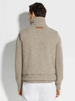 Light Taupe Mélange Cashmere Blend Full Zip Vest
