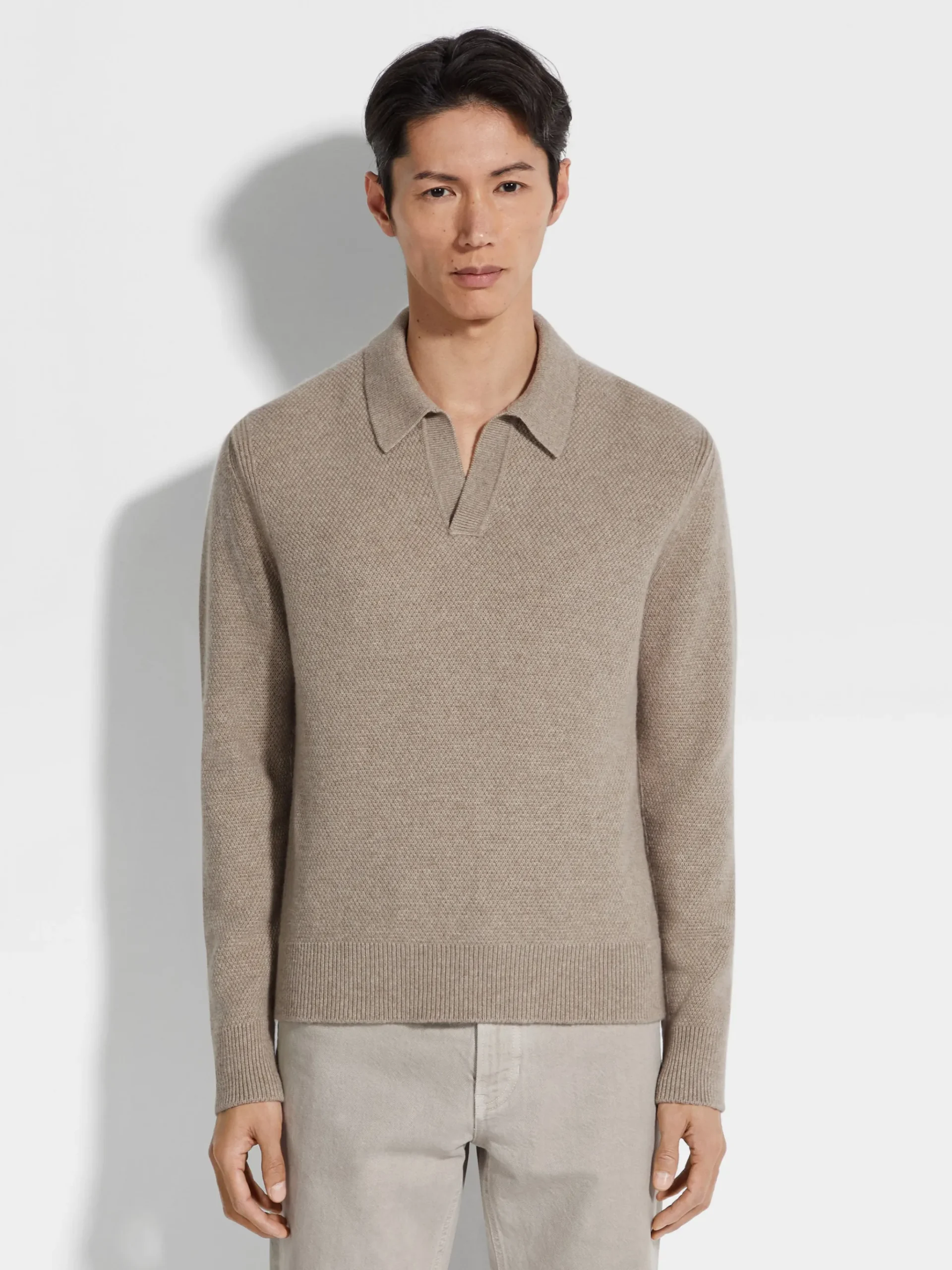 Light Taupe Mélange Oasi Cashmere Polo Shirt