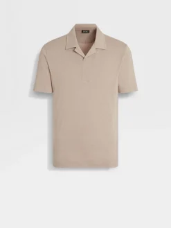 Light Taupe Silk and Cotton Piquet Polo Shirt