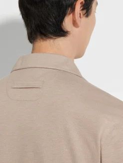 Light Taupe Silk and Cotton Piquet Polo Shirt