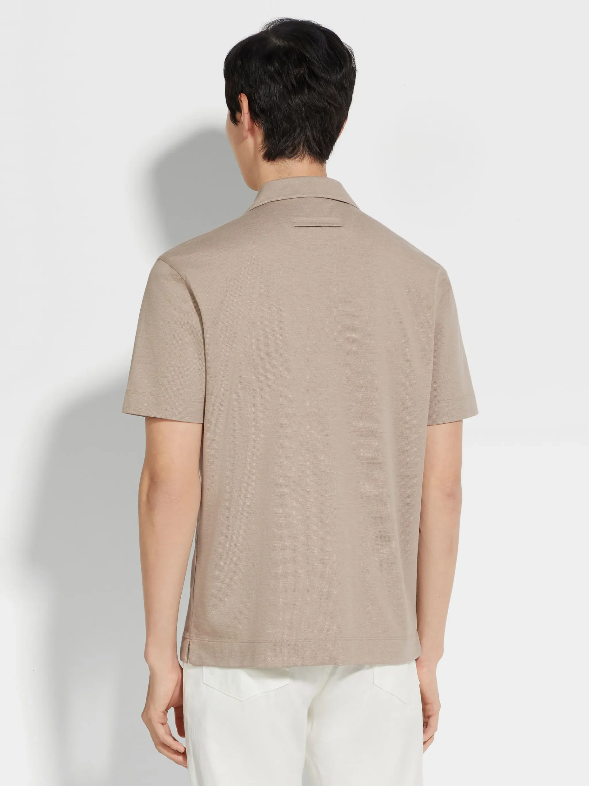 Light Taupe Silk and Cotton Piquet Polo Shirt