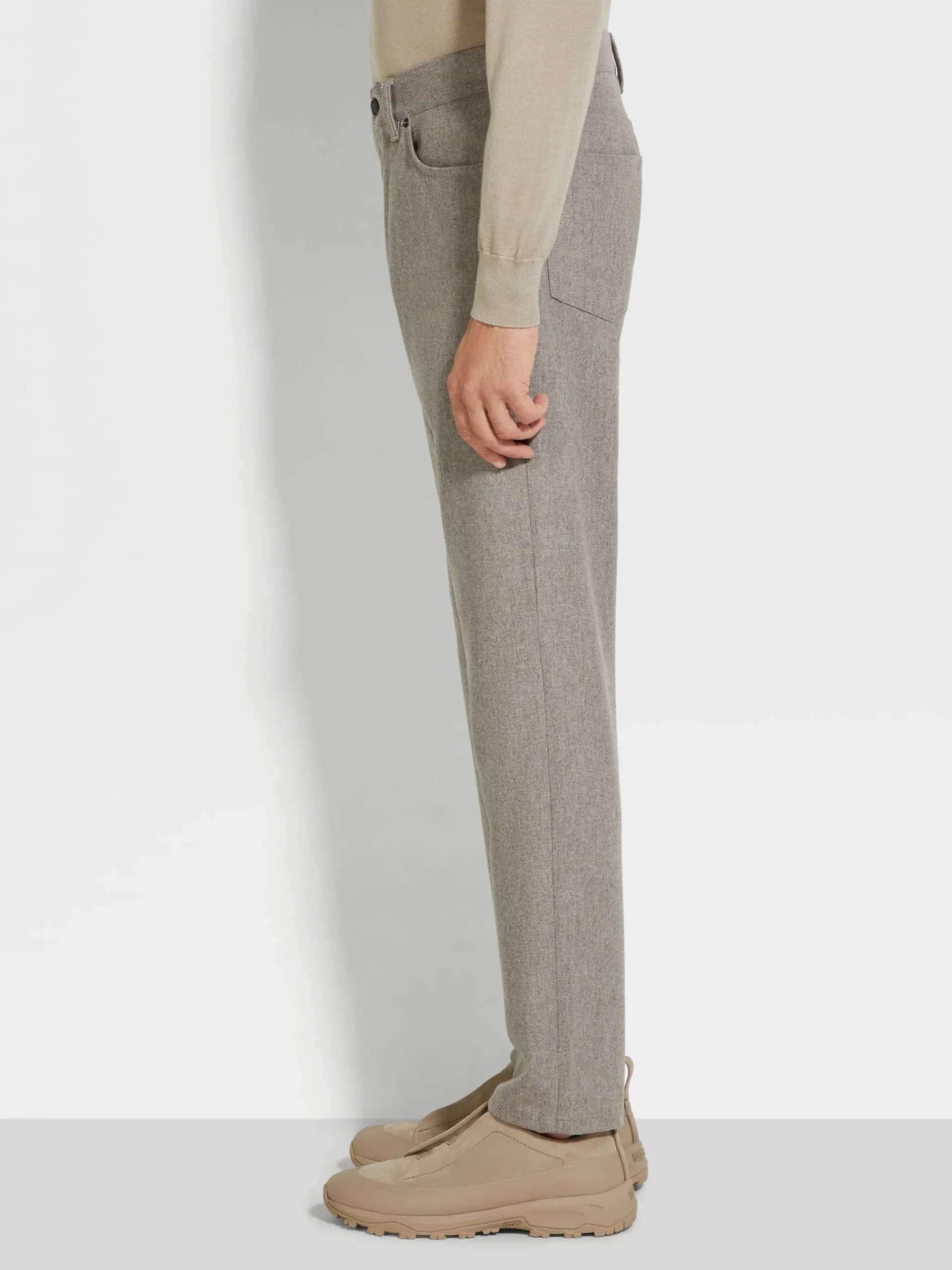 Light Taupe Wool and Cashmere Roccia Pants