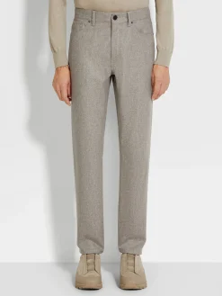 Light Taupe Wool and Cashmere Roccia Pants