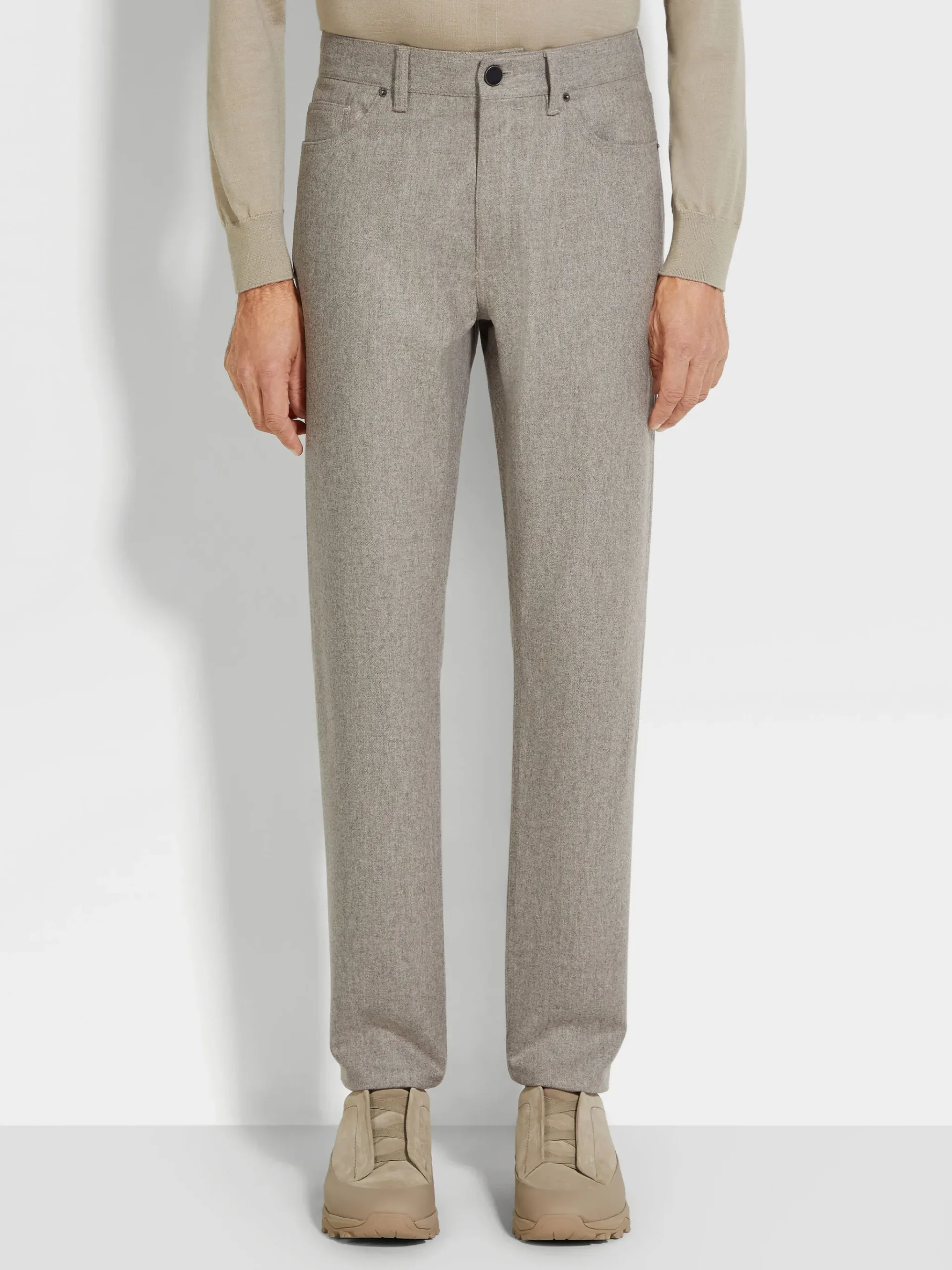 Light Taupe Wool and Cashmere Roccia Pants