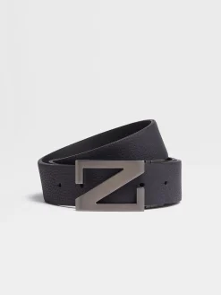 Navy Blue and Black Reversible Leather Belt