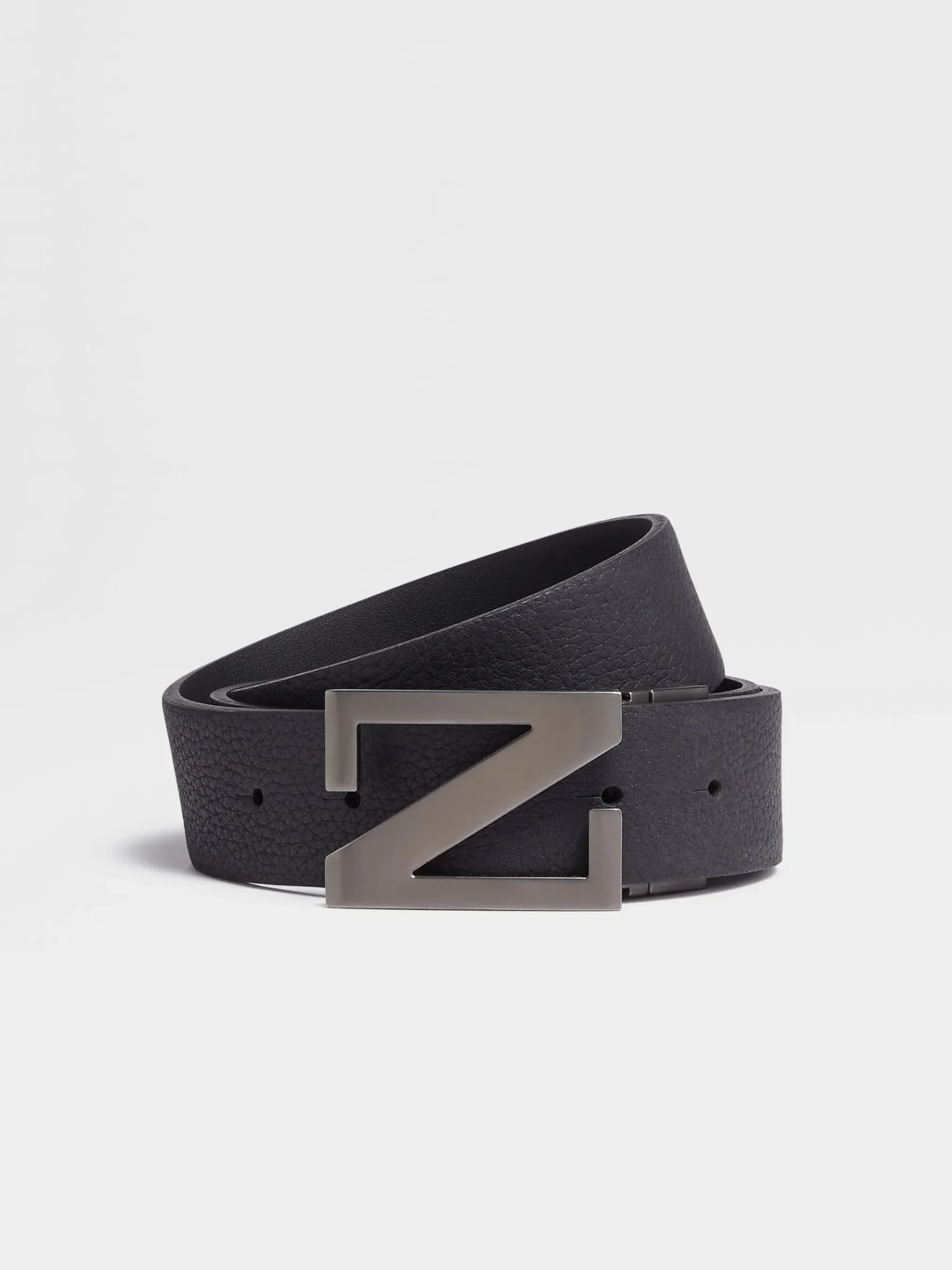 Navy Blue and Black Reversible Leather Belt