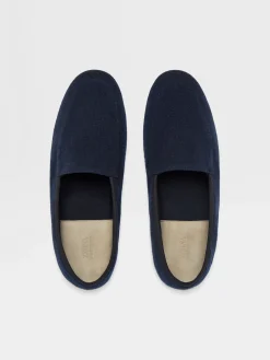 Navy Blue Cashmere Slippers