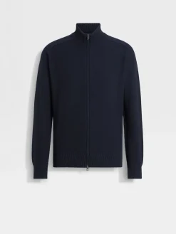 Navy Blue Cashseta Full Zip Cardigan