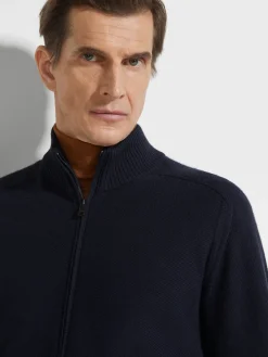 Navy Blue Cashseta Full Zip Cardigan