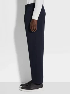 Navy Blue Cotton and Wool Pants