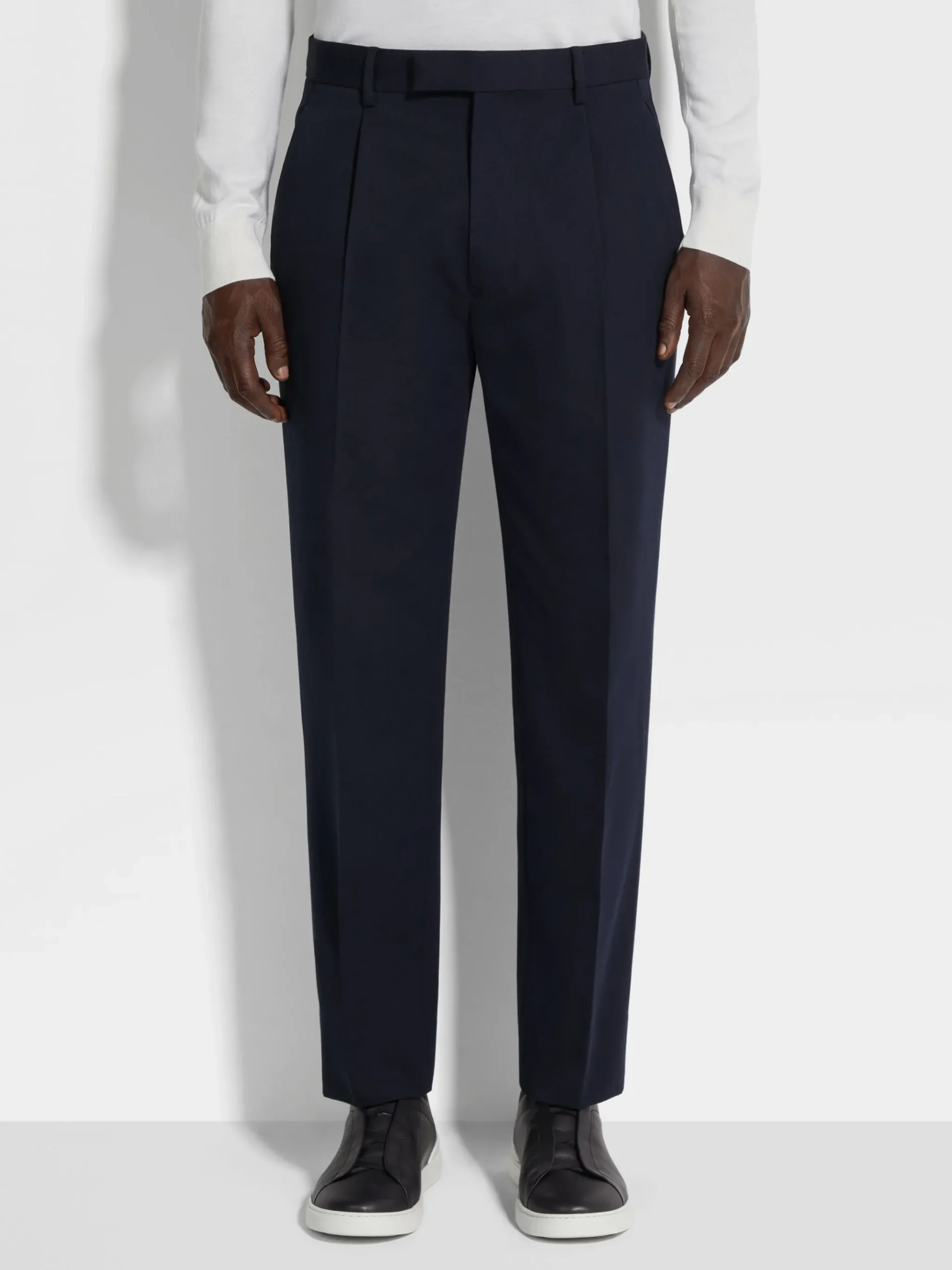 Navy Blue Cotton and Wool Pants