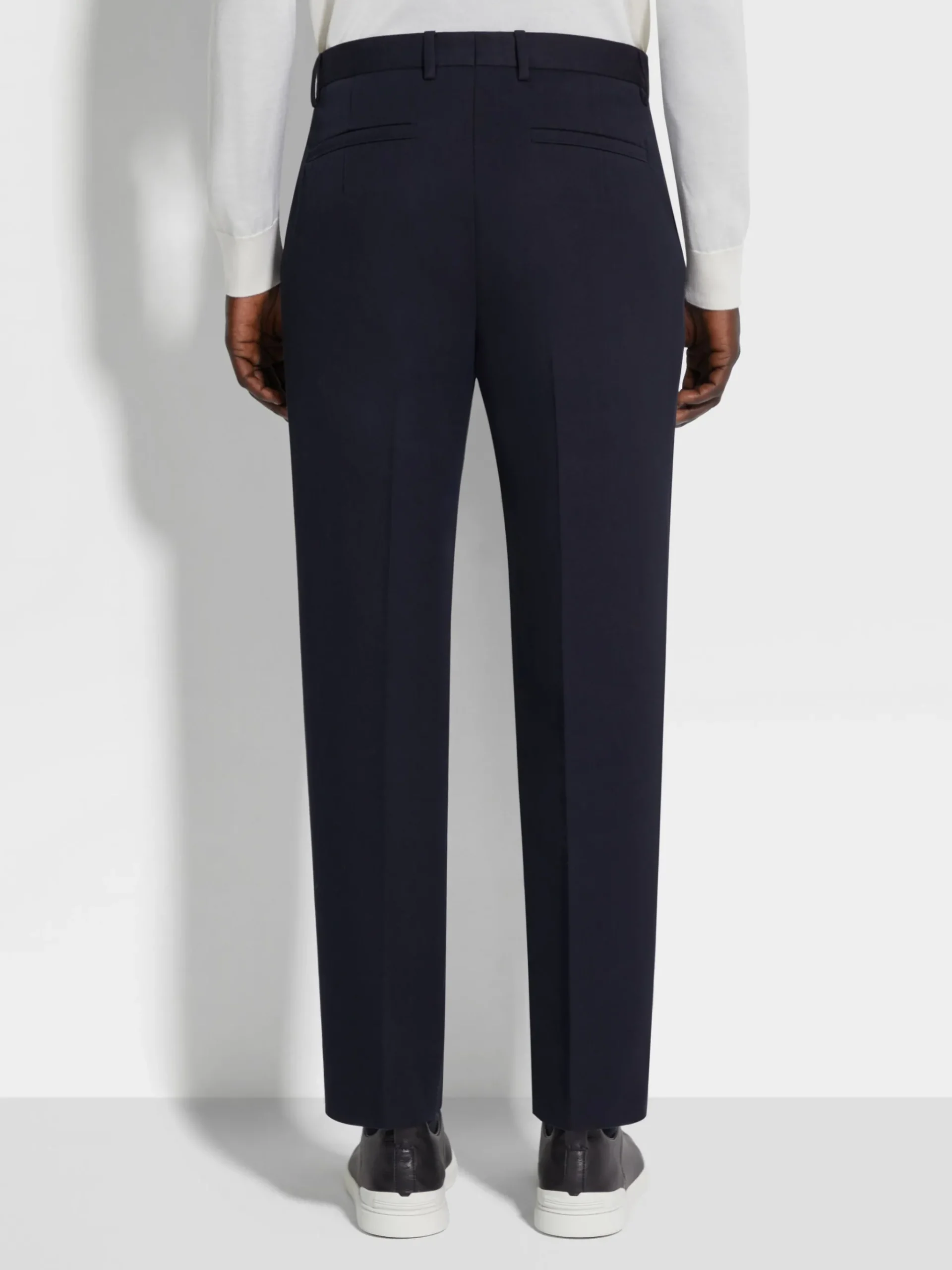 Navy Blue Cotton and Wool Pants