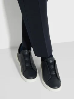Navy Blue Deerskin Triple Stitch™ Sneakers