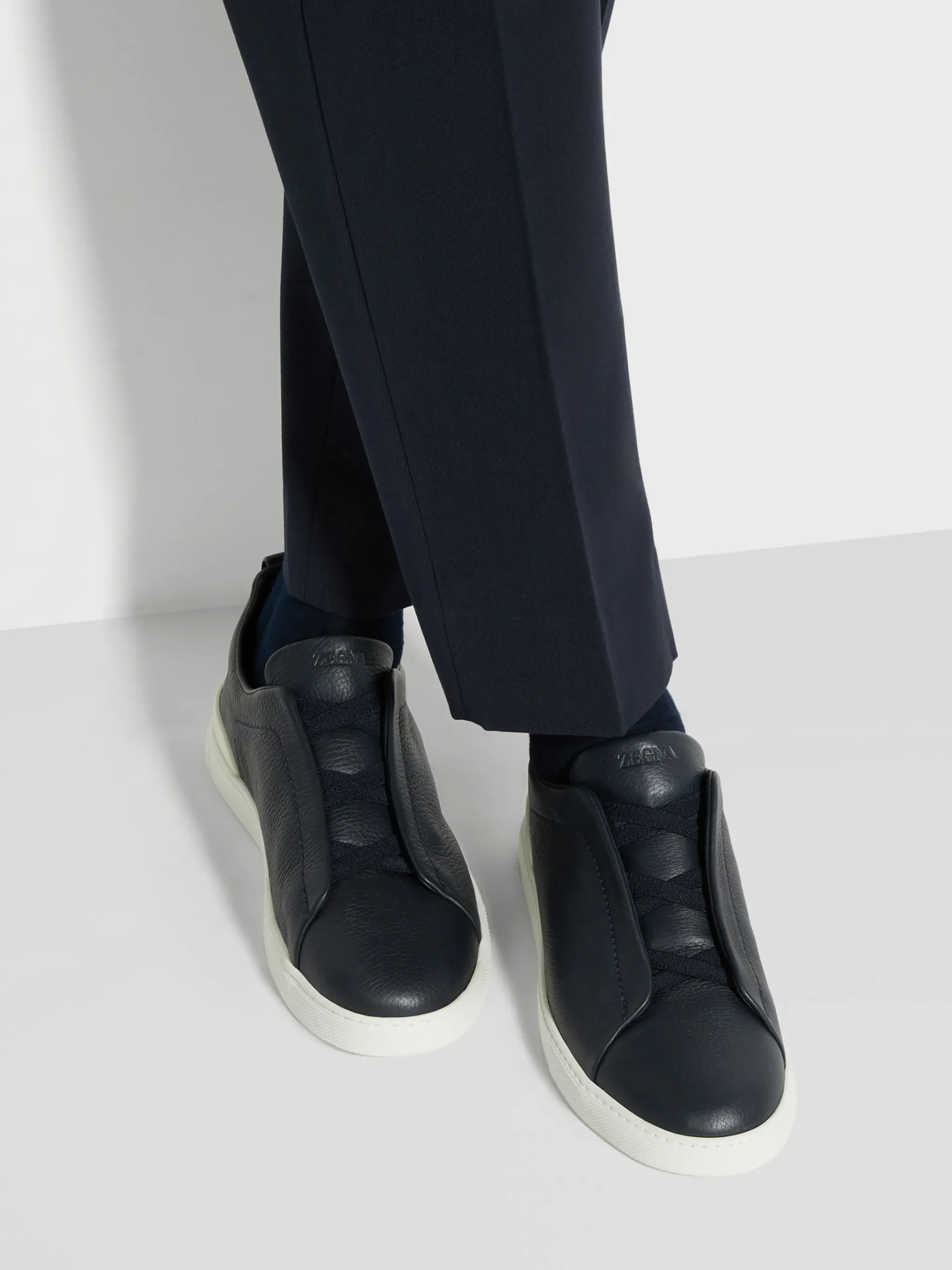 Navy Blue Deerskin Triple Stitch™ Sneakers