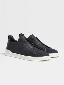 Navy Blue Leather and Suede Triple Stitch™ Sneakers