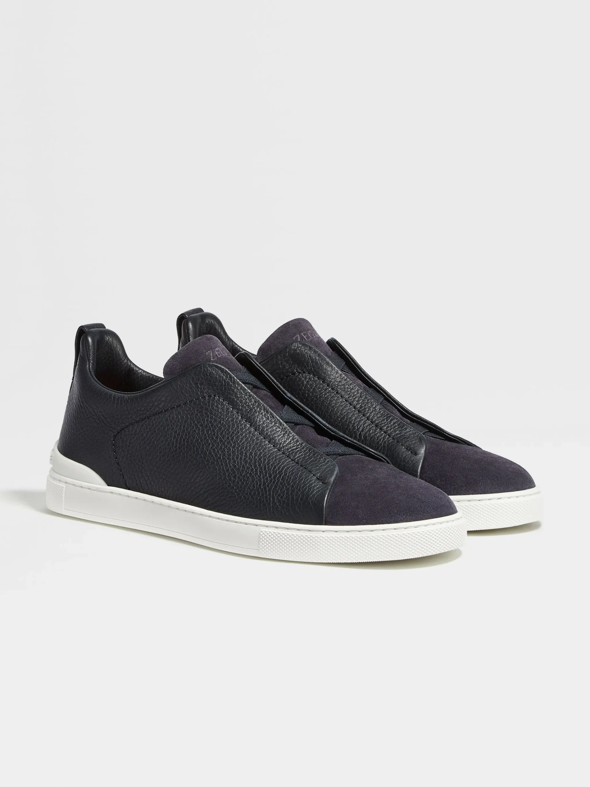 Navy Blue Leather and Suede Triple Stitch™ Sneakers