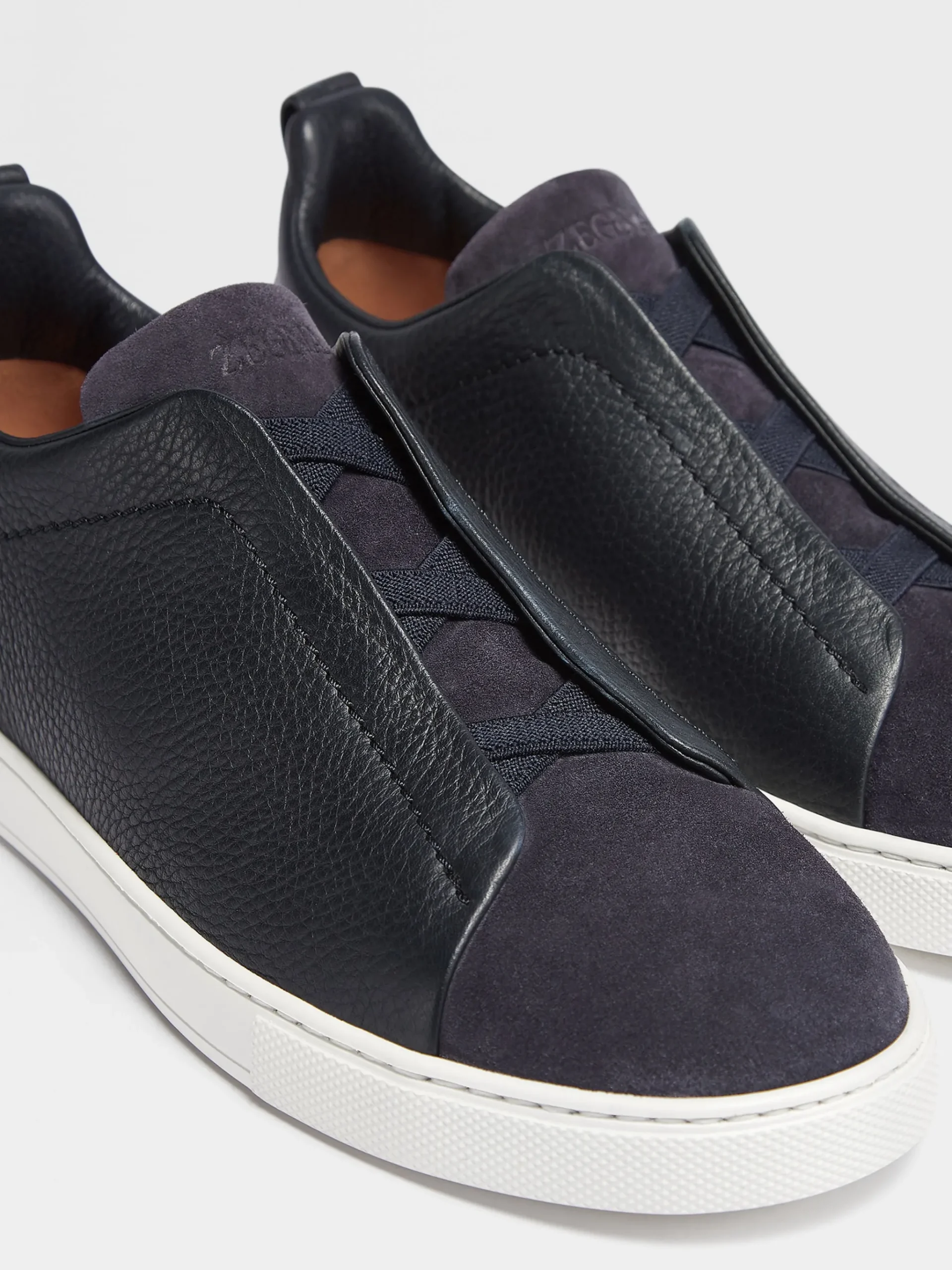 Navy Blue Leather and Suede Triple Stitch™ Sneakers