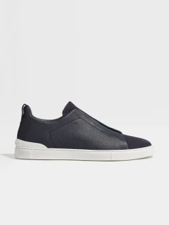 Navy Blue Leather and Suede Triple Stitch™ Sneakers
