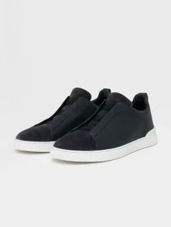 Navy Blue Leather and Suede Triple Stitch™ Sneakers
