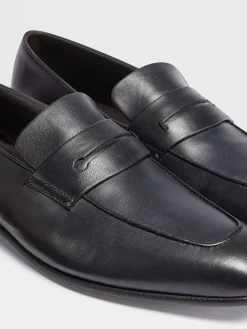 Navy Blue Leather L'Asola Loafers