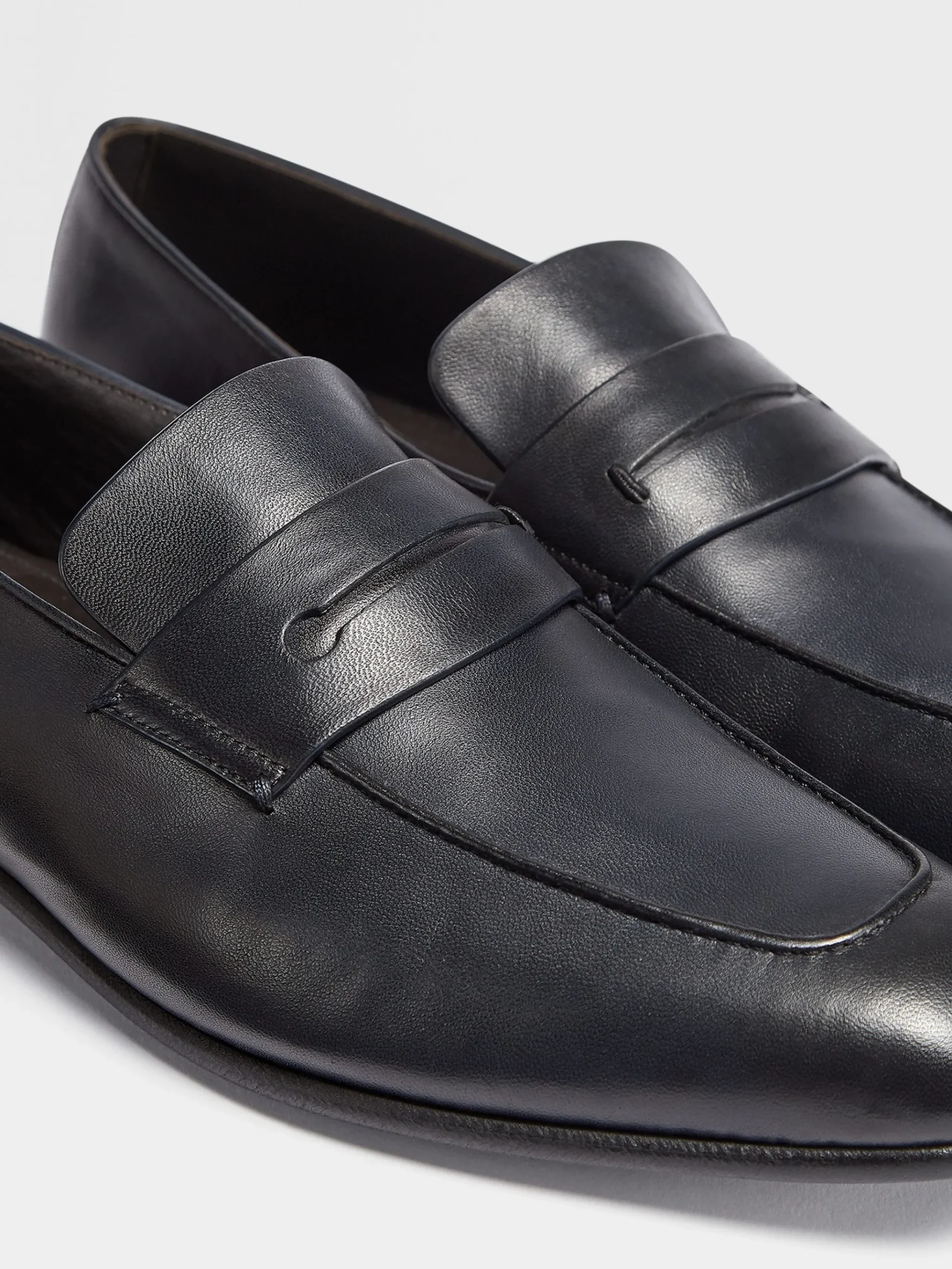 Navy Blue Leather L'Asola Loafers