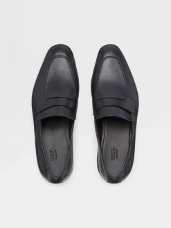 Navy Blue Leather L'Asola Loafers
