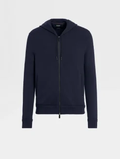 Navy Blue 12milmil12 Wool Full Zip Hoodie