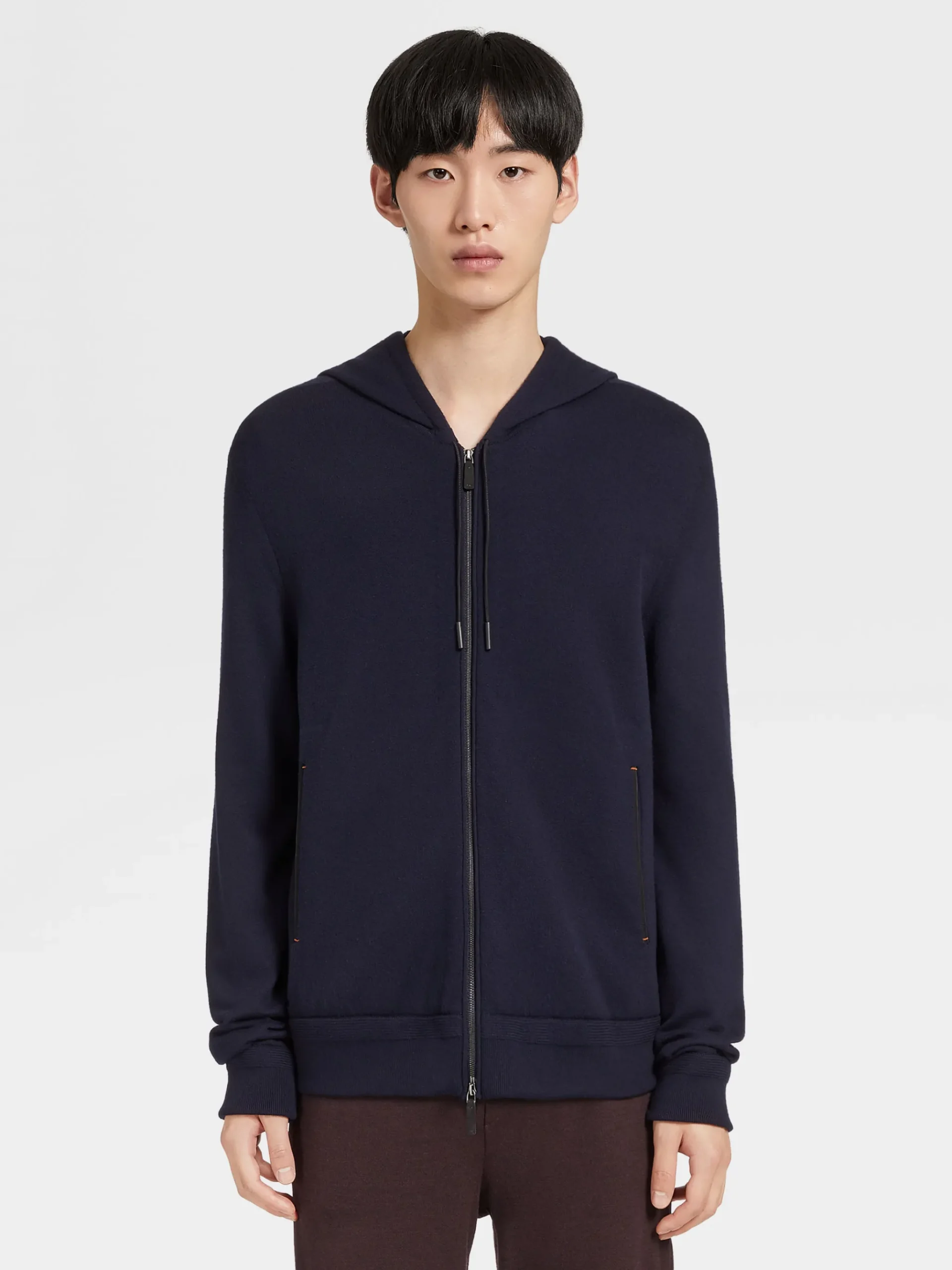 Navy Blue 12milmil12 Wool Full Zip Hoodie