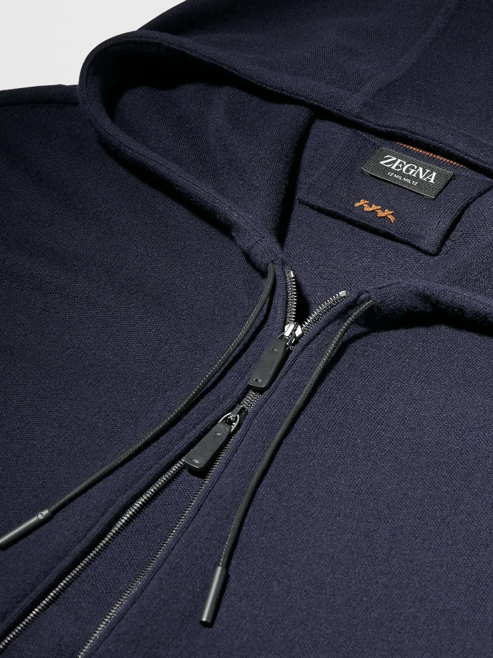 Navy Blue 12milmil12 Wool Full Zip Hoodie