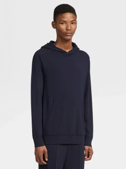 Navy Blue 12milmil12 Wool Hoodie