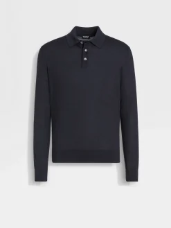 Navy Blue Mélange Cashseta Polo Shirt