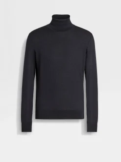 Navy Blue Mélange Cashseta Turtleneck