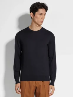 Navy Blue Mélange Cashseta Crewneck