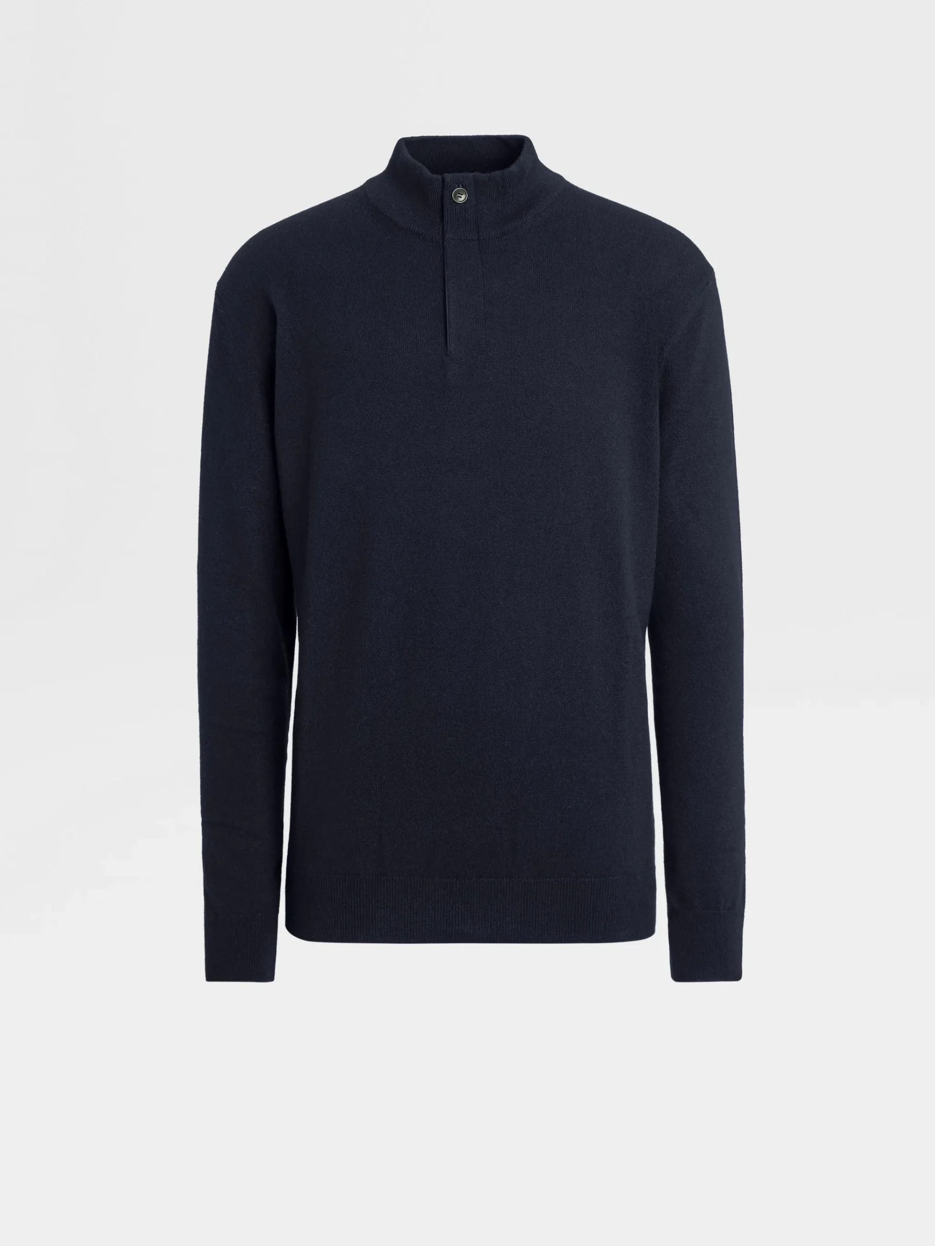 Navy Blue Mélange Oasi Cashmere Zip Mock Neck Sweater