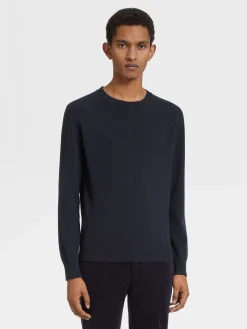 Navy Blue Mélange Oasi Cashmere Crewneck