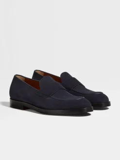 Navy Blue Suede Torino Loafers