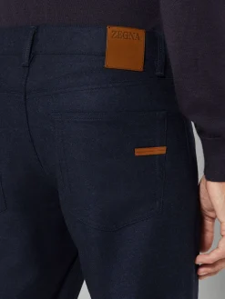 Navy Blue Wool and Cashmere Roccia Pants