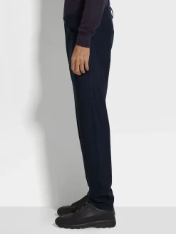 Navy Blue Wool and Cashmere Roccia Pants