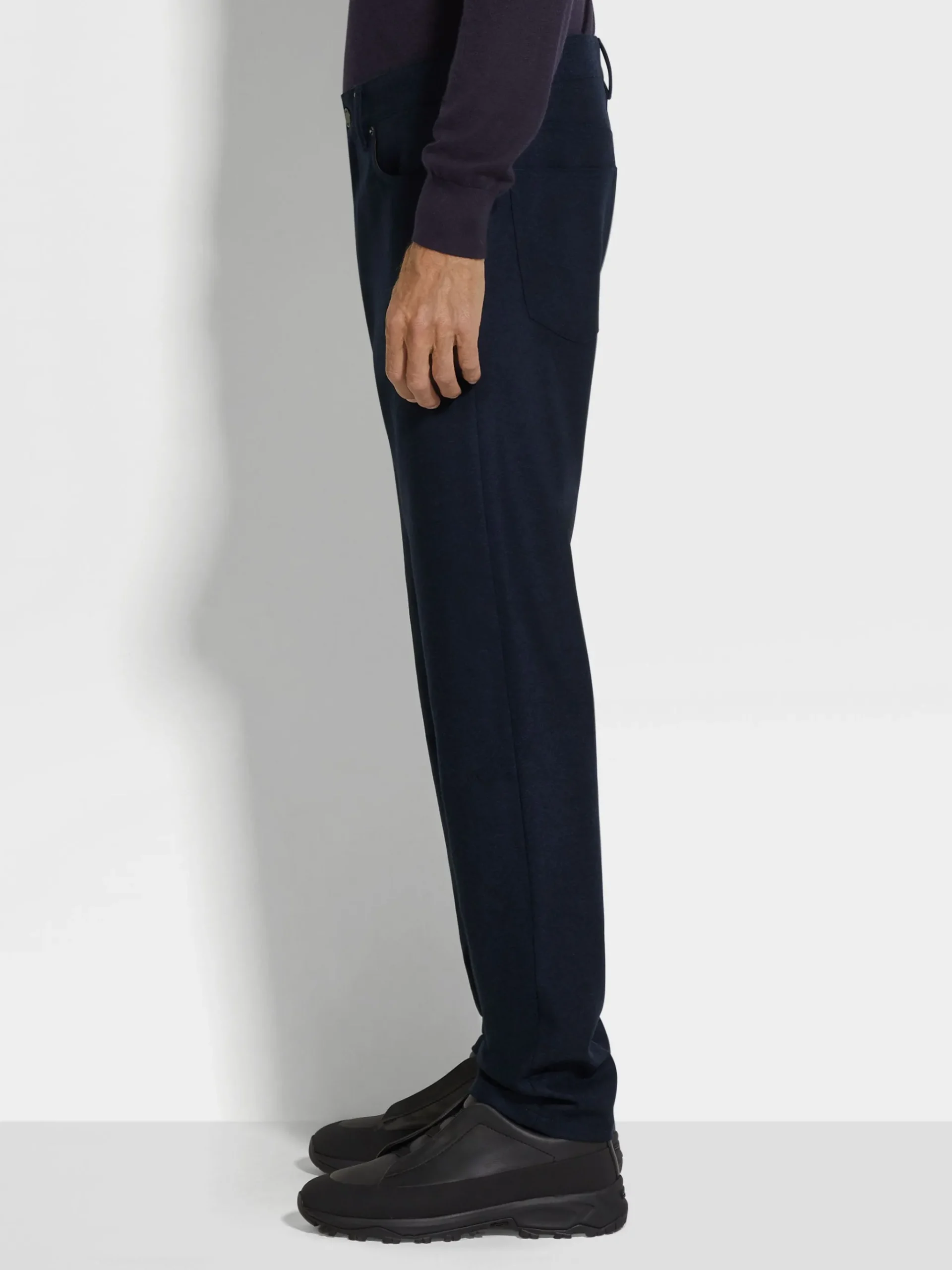 Navy Blue Wool and Cashmere Roccia Pants
