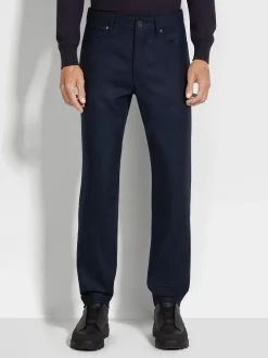 Navy Blue Wool and Cashmere Roccia Pants