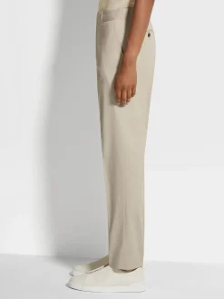 Off White Stretch Cotton Pants