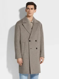 Taupe and Grey Cashmere and Wool Blend Overcoat